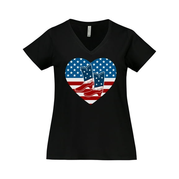 Inktastic USA Cowboy Boots Patriotic Women's Plus Size V-Neck T-Shirt
