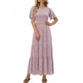 thumbnail image 2 of Xaqiouau Womens Boho Floral Maxi Dress Short Sleeve Casual Summer Long Dress Crew Neck Flowy A Line Beach Vacation Dress, 2 of 7
