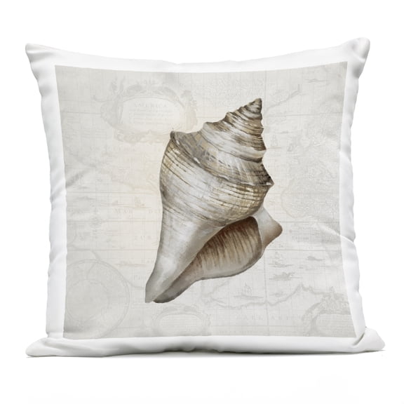 Stupell Industries Conch Shell over Vintage Map Design by Conrad Knutsen Outdoor Printed Pillow