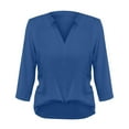 thumbnail image 3 of yunLCZ Basic T Shirts Women's 3/4 Length Sleeve V Neck Collared Tops Summer Business Casual Work Shirts Fashion Outfits 2025 Office Shirts Blue XS, 3 of 3
