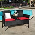 thumbnail image 4 of PRZL Patio Loveseat Rattan Wicker Loveseat with Coffee Table, Outdoor Conversation Sofa Furniture with Cushions for Garden Lawn Backyard Porch (Red), 4 of 13