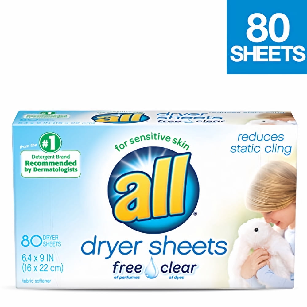 All Dryer Sheets for Sensitive Skin Free Clear (Pack of 2)