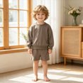 thumbnail image 2 of HFHAPW Toddler Baby Boy Fall Clothes Solid Color Long Sleeve Pullover Sweatshirt Tops Joggers Shorts Set Winter Outfits 0 6 12 18 Months 2T 3T 4T 5T 6T 7T 8T 9T(Coffee,160), 2 of 5