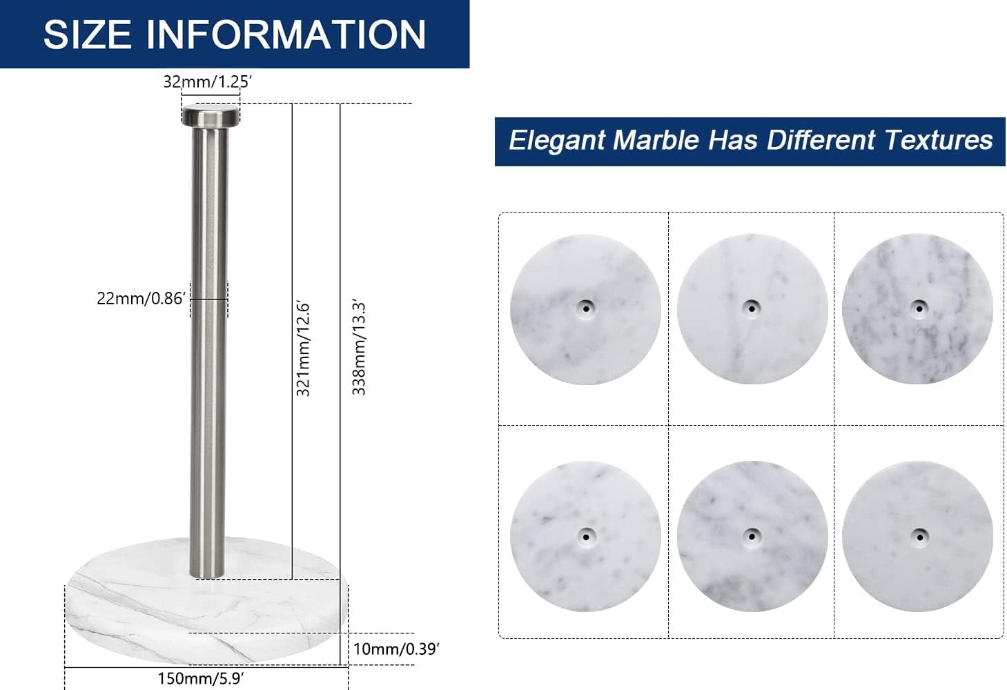 Standing Paper Towel Holder  Kitchen Tissue Holder- For Bathroom Countertop Standard Or Jumbo-sized Roll (with Marble Base Brushed Nickel)