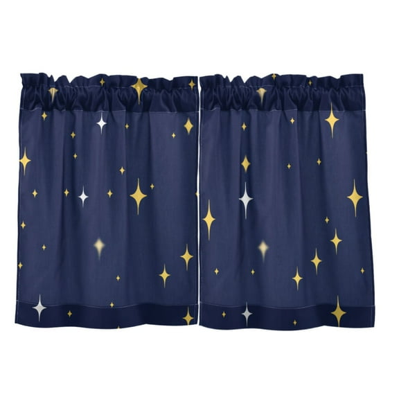 Starry Night 27"x24" Linen Look Cafe Curtain Set with Privacy and UV Protection