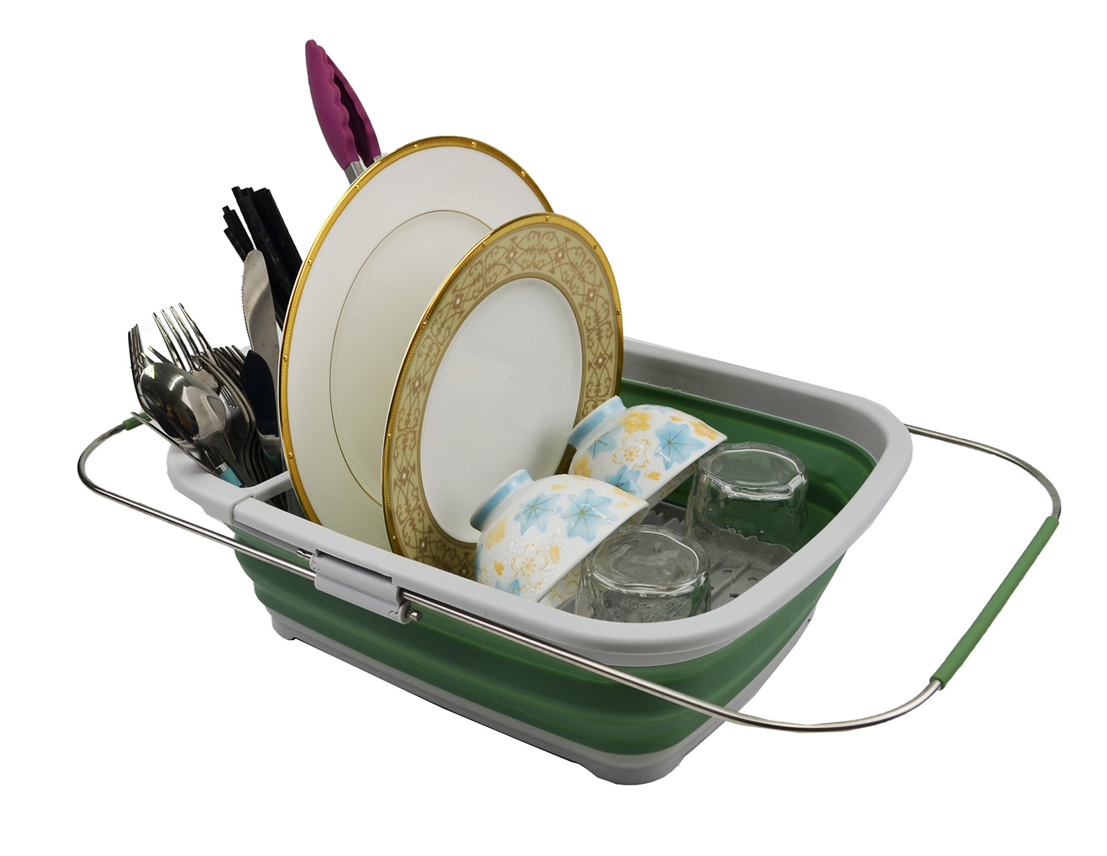 SAMMART 8L (2.11Gallons) Expandable Collapsible Dish Drainer - Foldable Drying Rack - Portable Dinnerware Organizer - Space Saving Kitchen Storage Tray