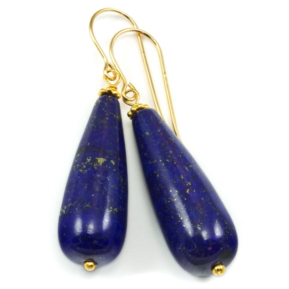 Lapis Earrings 14k Gold Filled Blue Lapis Lazuli Large Long Smooth Cut Rounded Teardrops Spyglass Designs