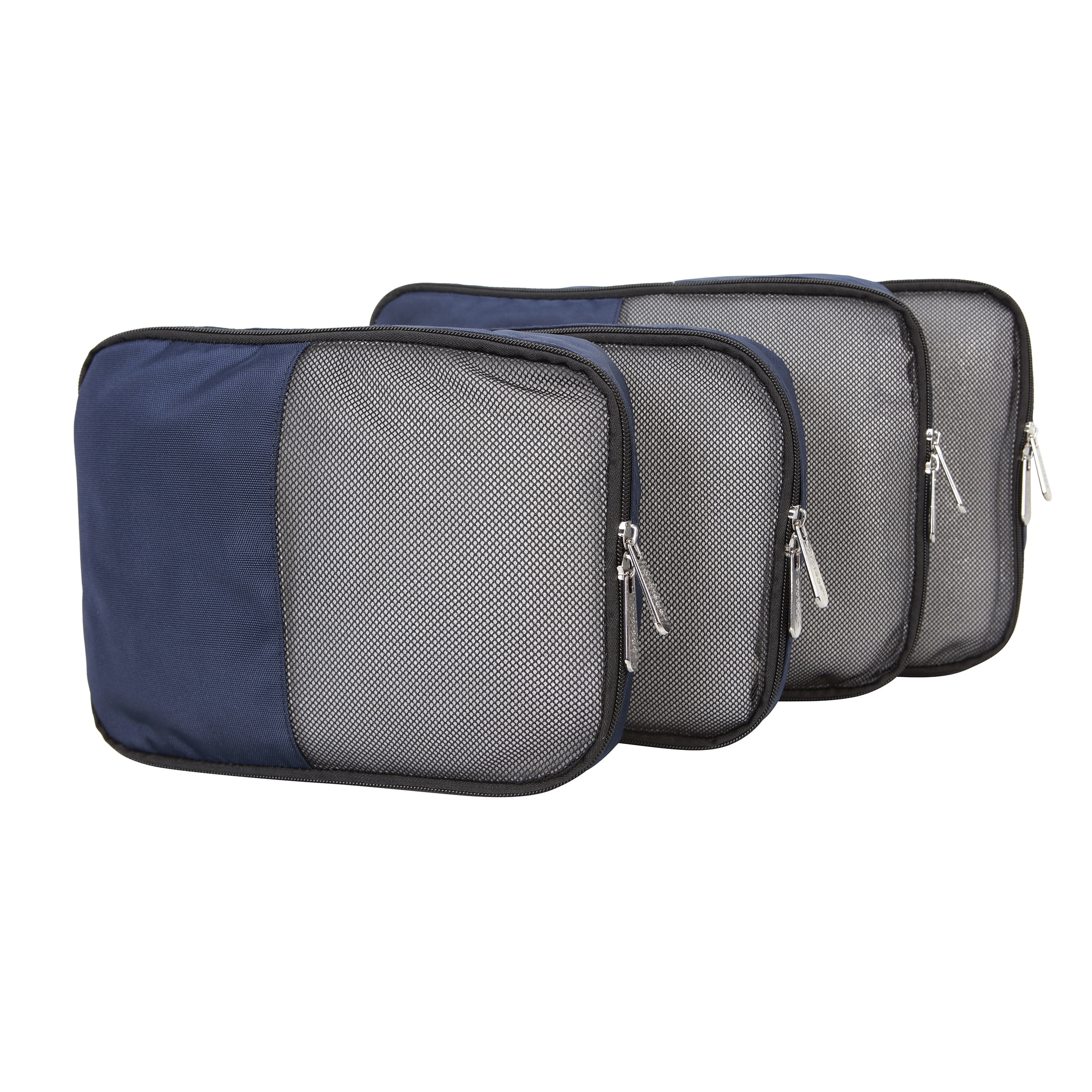 Protégé 7-Piece Softside Polyester Luggage Set With 360 Spinner Wheels and Divider Pockets, Includes 28-inch Checked, 24-inch Checked, 20-inch Carry-On, 2 Large and 2 Medium Packing Cubes, Blue Cove
