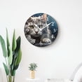 thumbnail image 4 of 12 Inch Wall Clock Battery Operated Silent Clock Decorative for Office, Kitchen, Outdoor, Living Room，Gray Cat with Green Eyes Image, 4 of 4