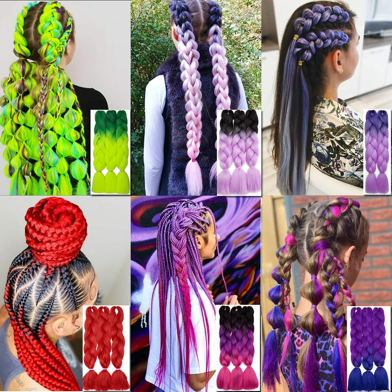 Any Colour 24 Women's Braiding Ombre Rainbow Hair Extensions Synthetic  Jumbo Braids for Party Decor Parts Use 