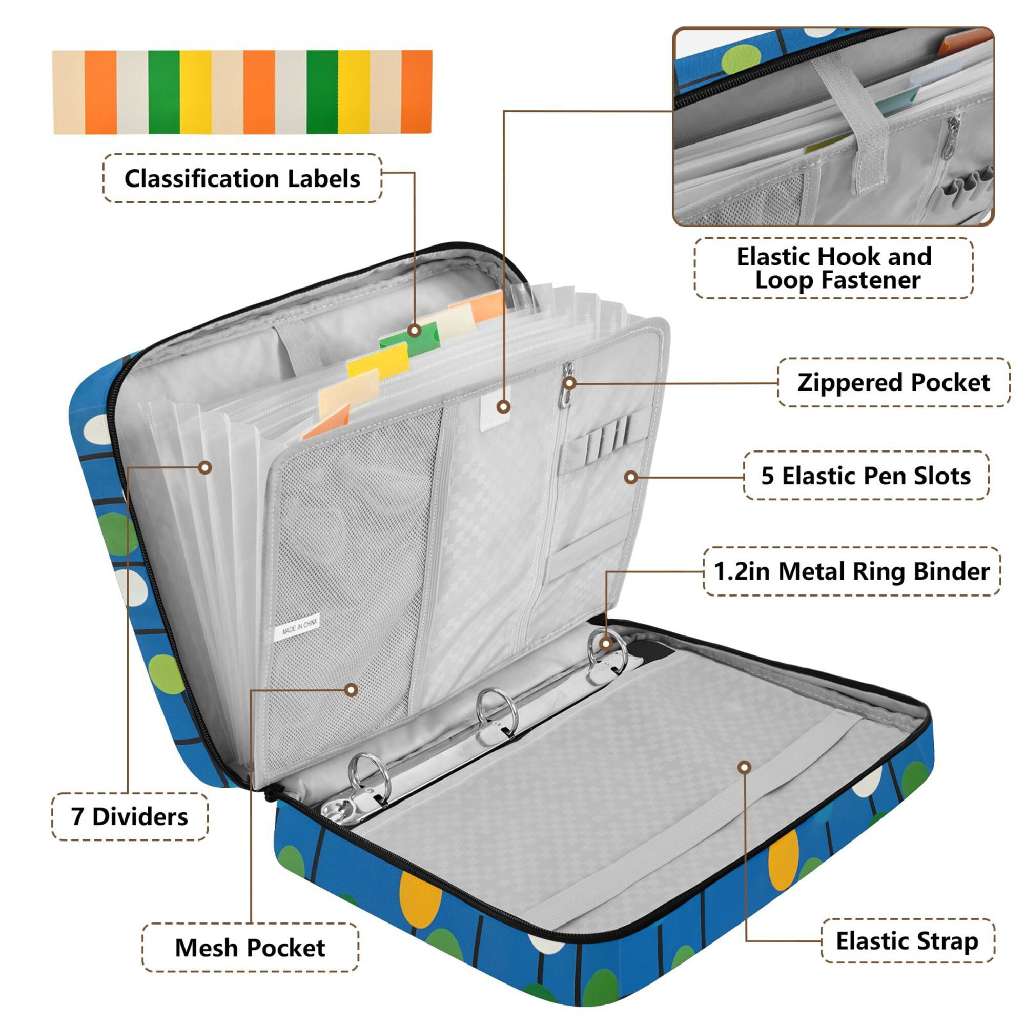 FORMRS Accordion File Folder A4 Size 7-Pocket Expanding Document Organizer Bag with 3 Ring Binder, Blue Abstract