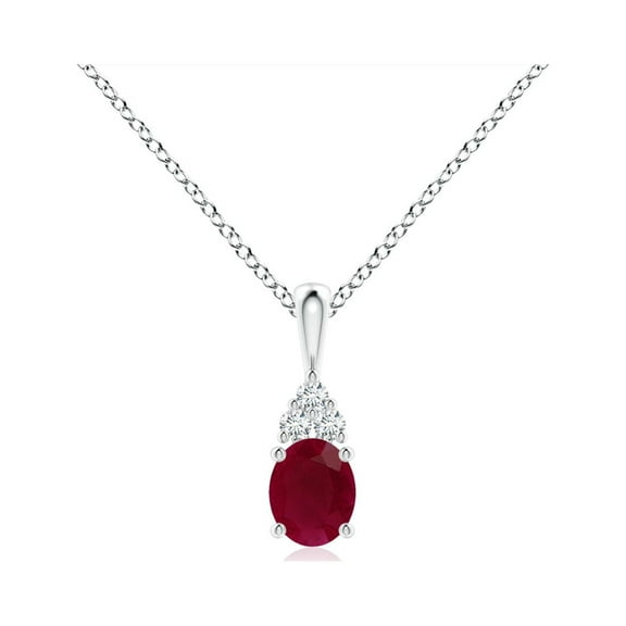 ANGARA Natural Oval Ruby Solitaire Pendant with Trio Diamond in 925 Sterling Silver for Women (Size-5x4mm) | July Birthstone, Birthday, Anniversary, Jewelry Gift for Women | Natural Ruby Necklace