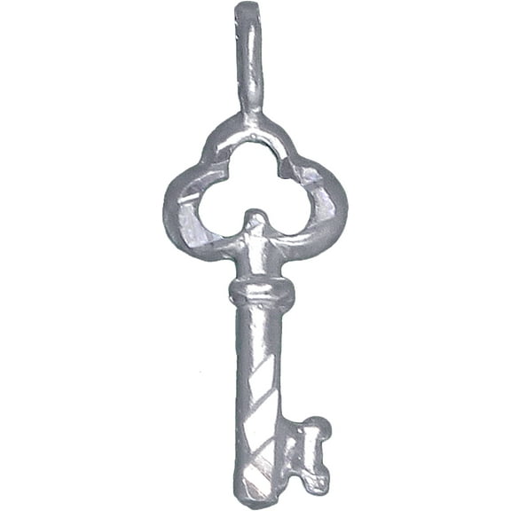 Sterling Silver Key Charm Pendant Necklace with Diamond Cut Finish and 18 Inch Rolo Chain