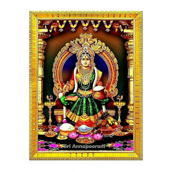 zig zag Maa Annapurna Devi / Mata Photo Frame Small Photo Frame For Wall Table Size Medium ( 7x9 inches, Acrylic Glass) Golden