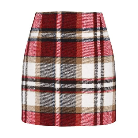 MAWCLOS Ladies Mini Skirt A line Pencil Skirts High Waist Slim Fit Holiday Plaid Red XL Walmart
