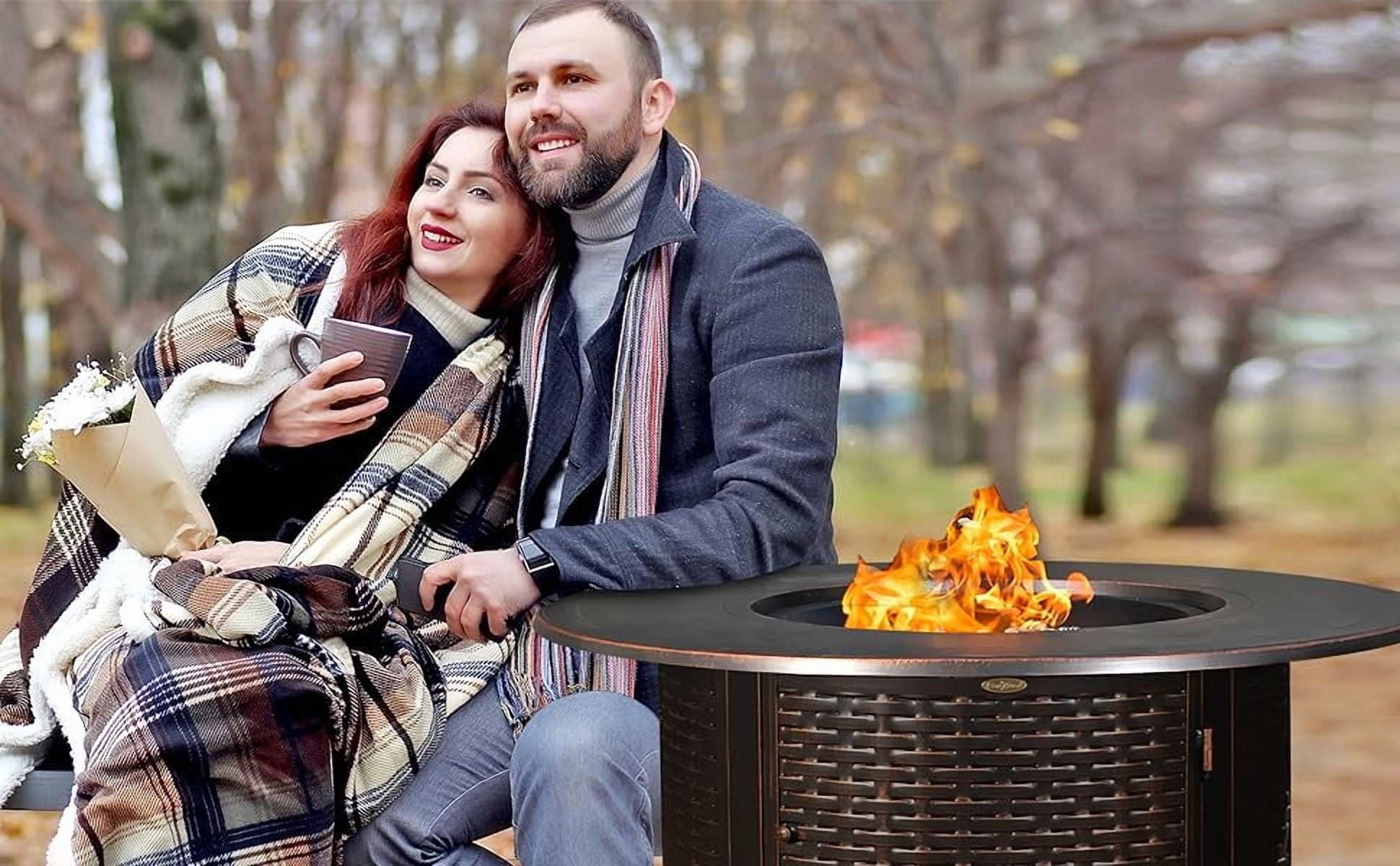Fire Sense Florence Woven Aluminum Gas Fire Pit Table with Fire Bowl Lid-Antique Bronze-Round 44"