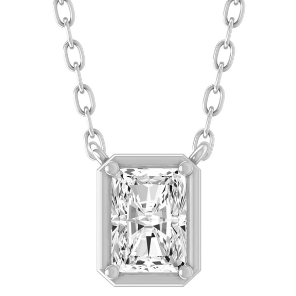 ARAIYA FINE JEWELRY 10K White Gold Emerald-shape Lab Grown Diamond Emerald Solitaire Pendant with Silver Cable Chain Necklace 18" (1/2 cttw, D-F Color VS Clarity) 18"