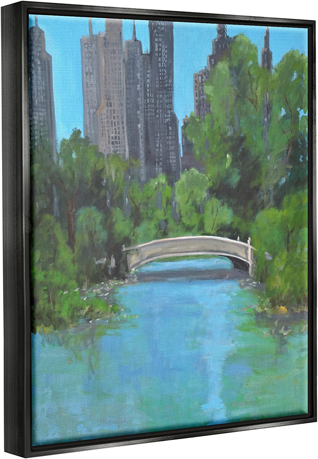 Stupell Industries Urban City Park Town Bridge Over Lake Painting Jet Black Floating Framed Canvas Print Wall Art, Design by Allayn Stevens