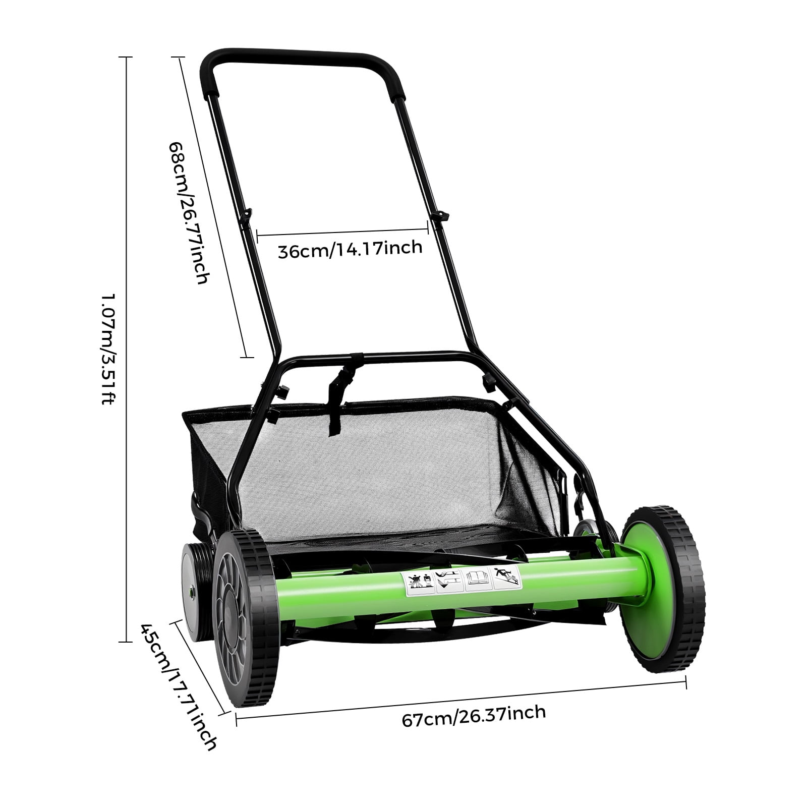 Manual Push Reel Lawn Mower, 20-Inch 5-Blade with 9-Position Height Adjustment, Grass Catcher, Low Noise Operation for Garden and Yard