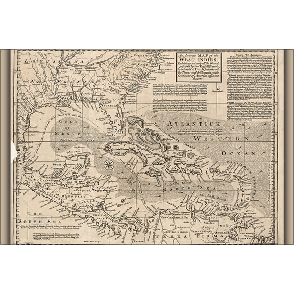 24"x36" Gallery Poster, map of West Indies cuba florida mexico 1750 P2