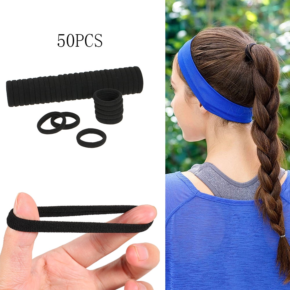 50PCS Black Hair Ties for Women Cotton Seamless Hair Bands Elastic Ponytail Holders No Damage for Thick Hair