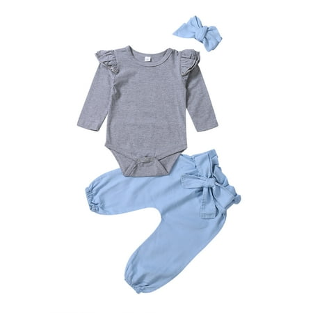 Frecoccialo Baby Girls Clothes Set, Letter Print Romper,Camouflage Pants,Bow Hairband