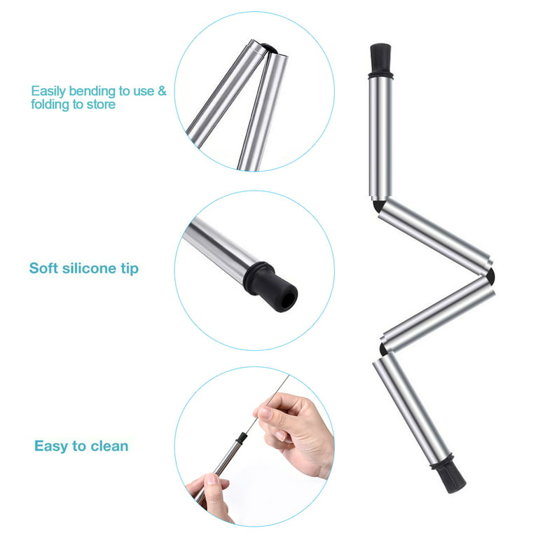 Ollieroo Collapsible Reusable Straw,Stainless Steel Folding Drinking Straw  with Brush and Keychain Hole 
