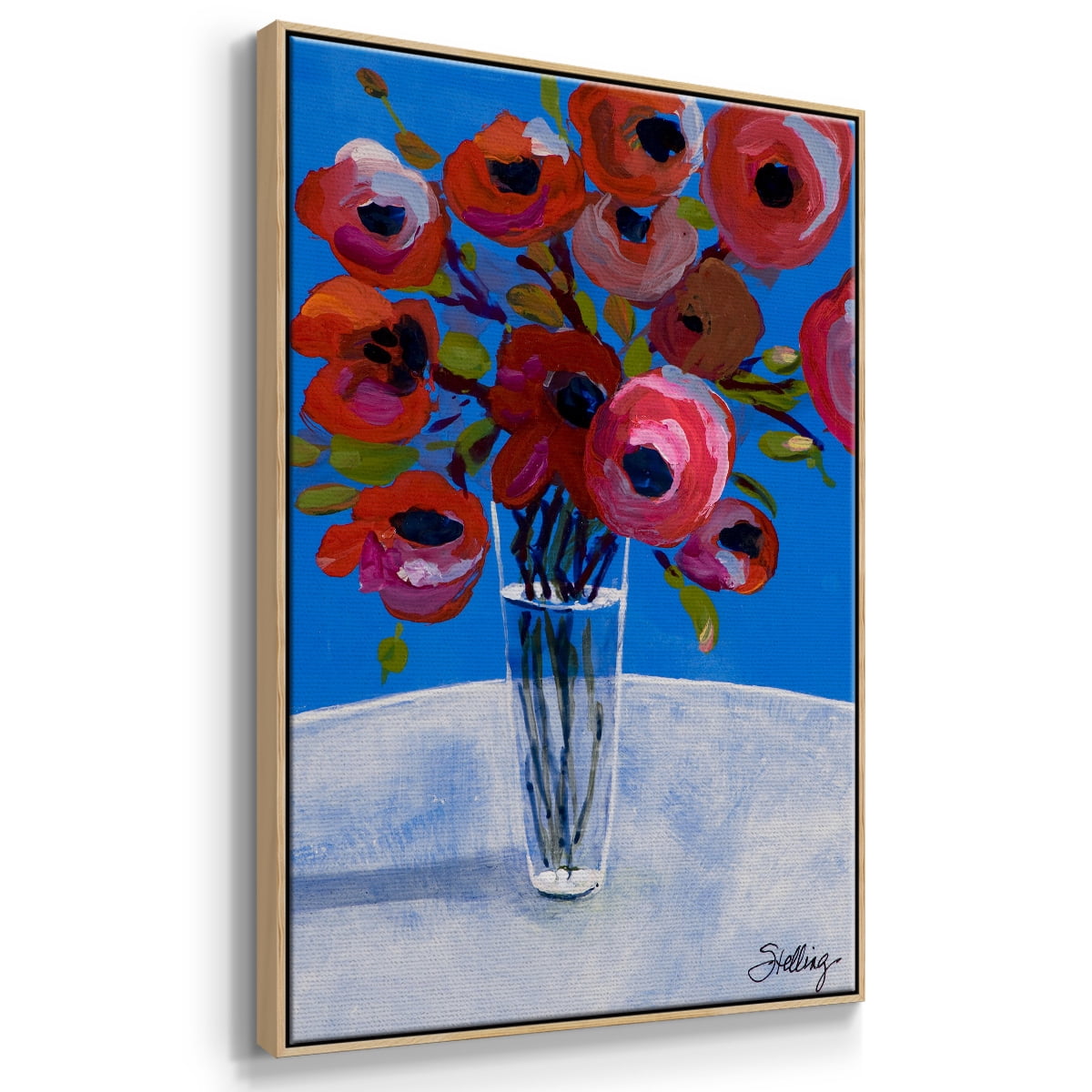 Poppies Framed Premium Gallery Wrapped Canvas - Ready to Hang - 27 x 41 - Natural Wood Floating Frame