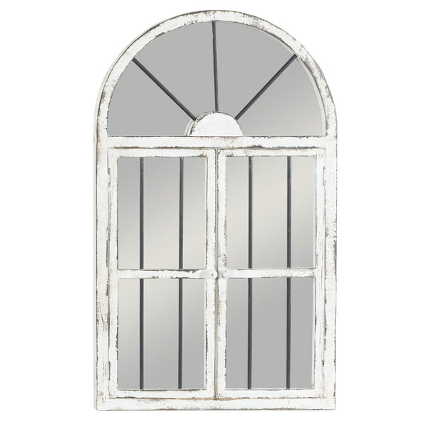 Decmode Distressed White Wood Arched, White Wooden Arch Mirror