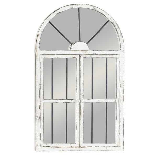 Decmode Distressed White Wood Arched Window Wall Mirror 25 X 42 Com Decmode Distressed White Wood Arched, White Wooden Arch Mirror