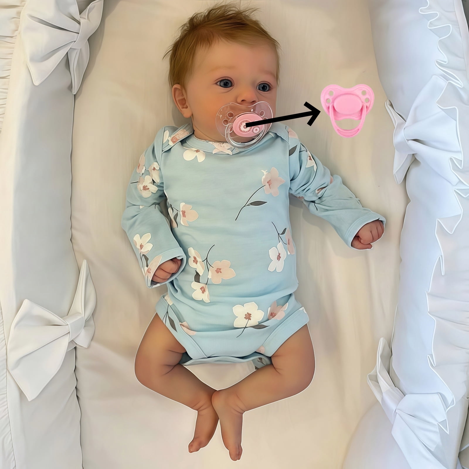 16 Inch Lifelike Reborn Baby Doll l, Soft Cloth Body , Realistic Skin Details, Hand-Painted Features, Kids Toy Age 3+