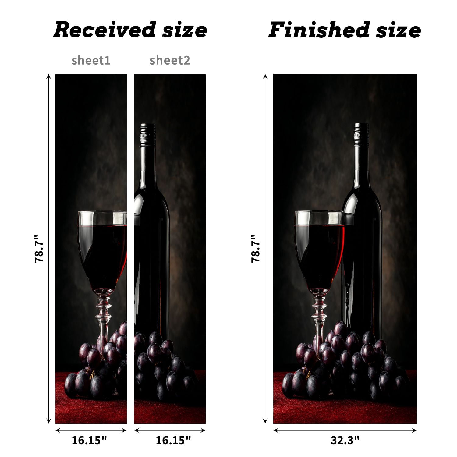 Self Adhesive Vinyl Refrigerator Wrap Set Bottle red wine glass grapes Door Mural Removable Fridge Sticker Peel and Stick&nbsp;Full Door Cover Decal Kitchen Bar Decor