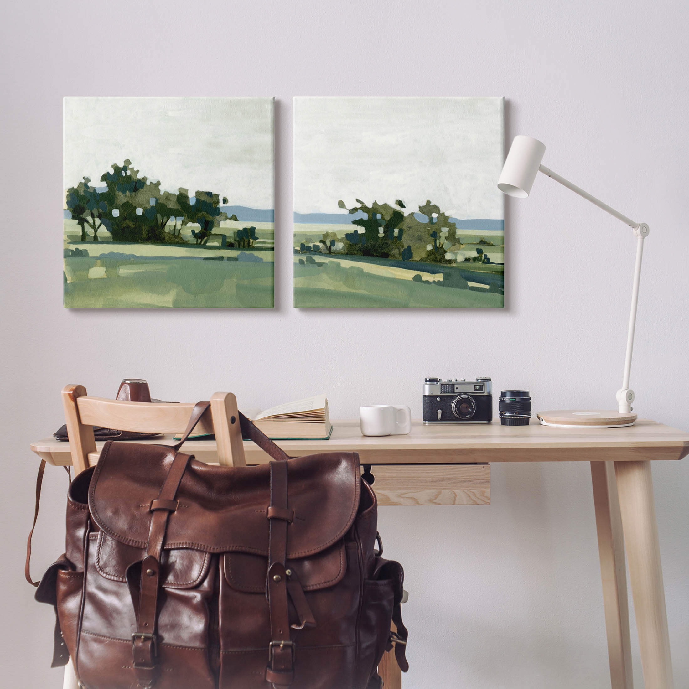 Countryside Grassland Nature Landscape Landscape Painting Gallery Wrapped Canvas Print Wall Art, Set of 2