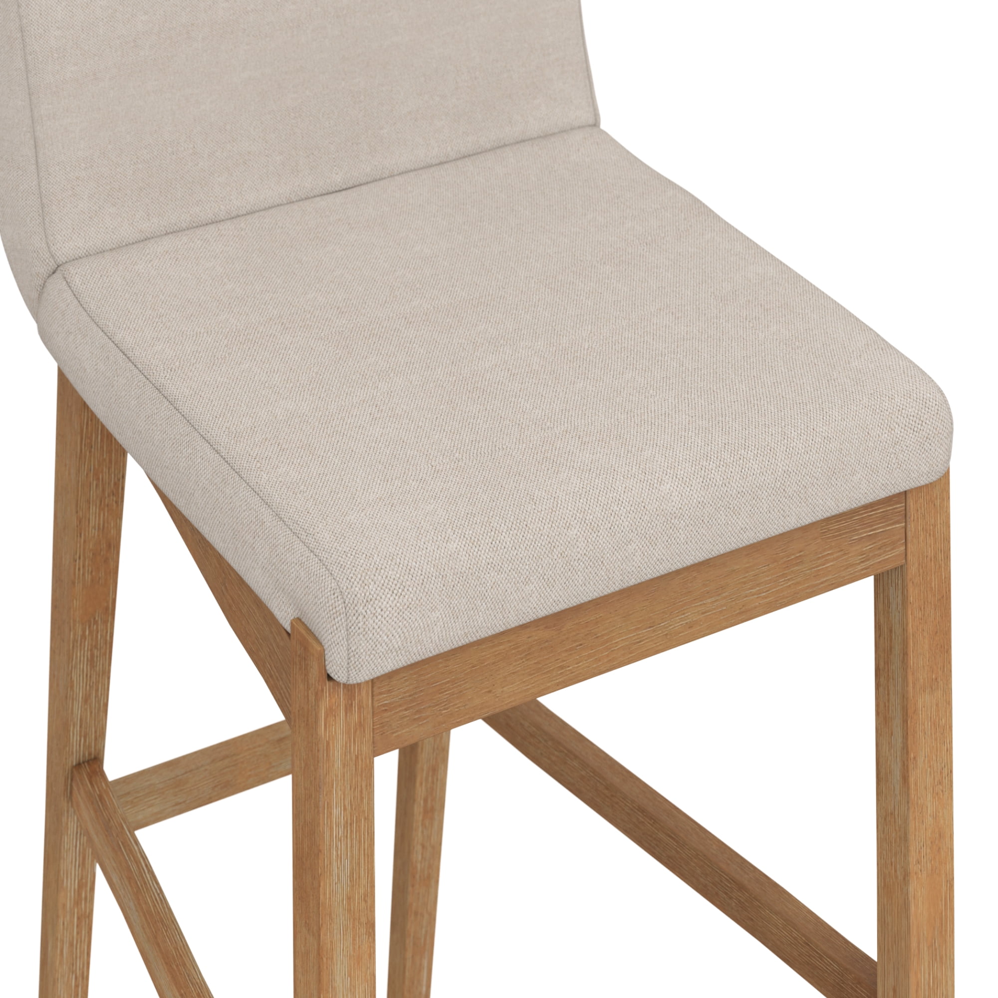Nathan James Gracie Modern Bar Stool with Back, Cushioned Bar Height Stool with Natural Flax Upholstery and Brushed Wooden Legs, Natural Flax/Brown