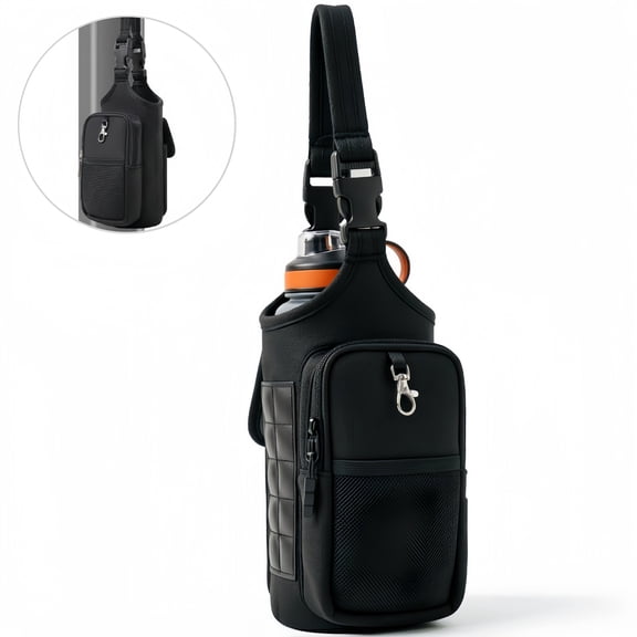 Magnetic Gym Water Bottle Holder with 10 Built-in Magnets, Portable Water Bottle Carrier Bag with Shoulder Strap & Zipper Phone Pocket for Outdoor Fitness Men Women Hiking