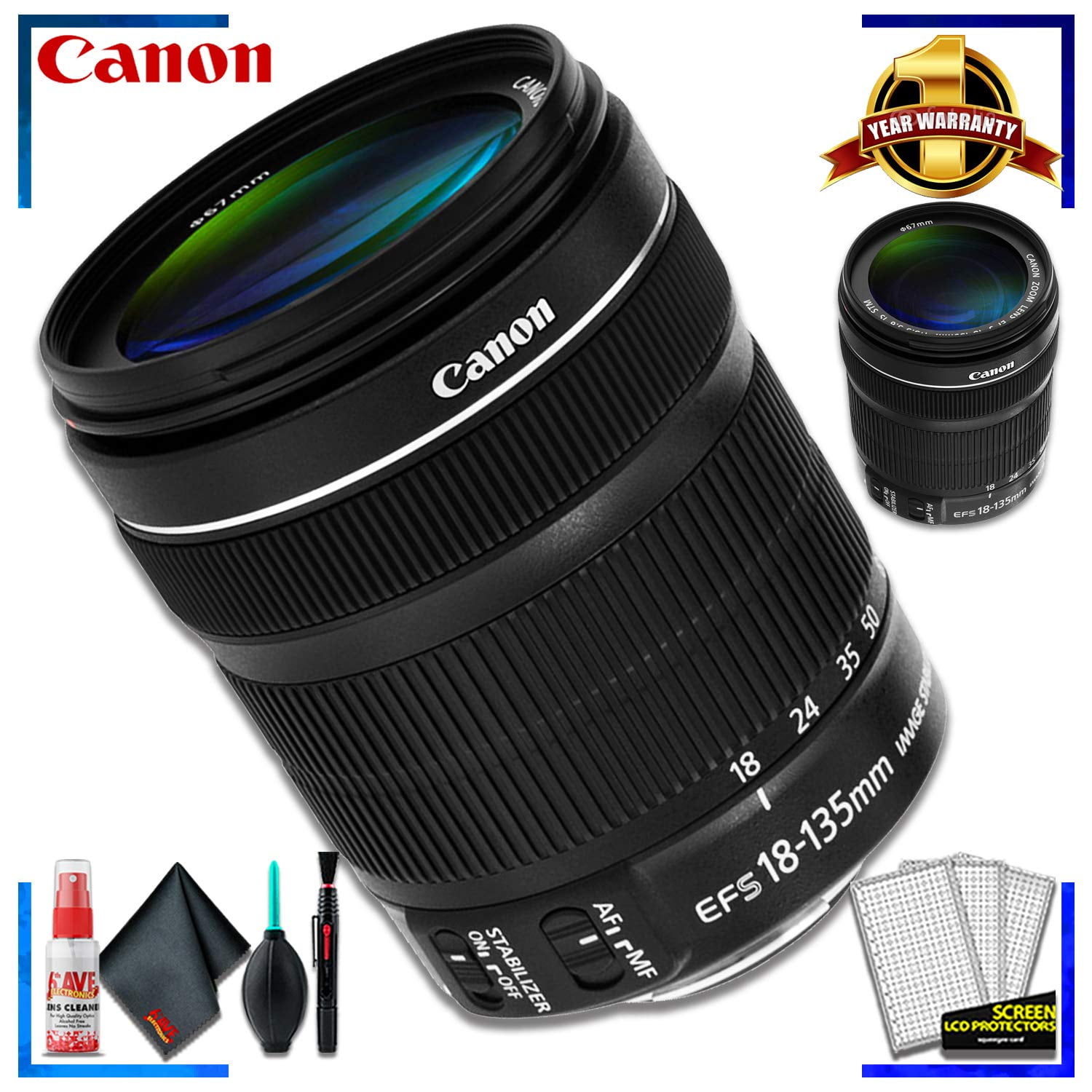 Canon EF-S 18-135mm f/3.5-5.6 STM Lens (Intl Model) + Cleaning Kit(International Model)