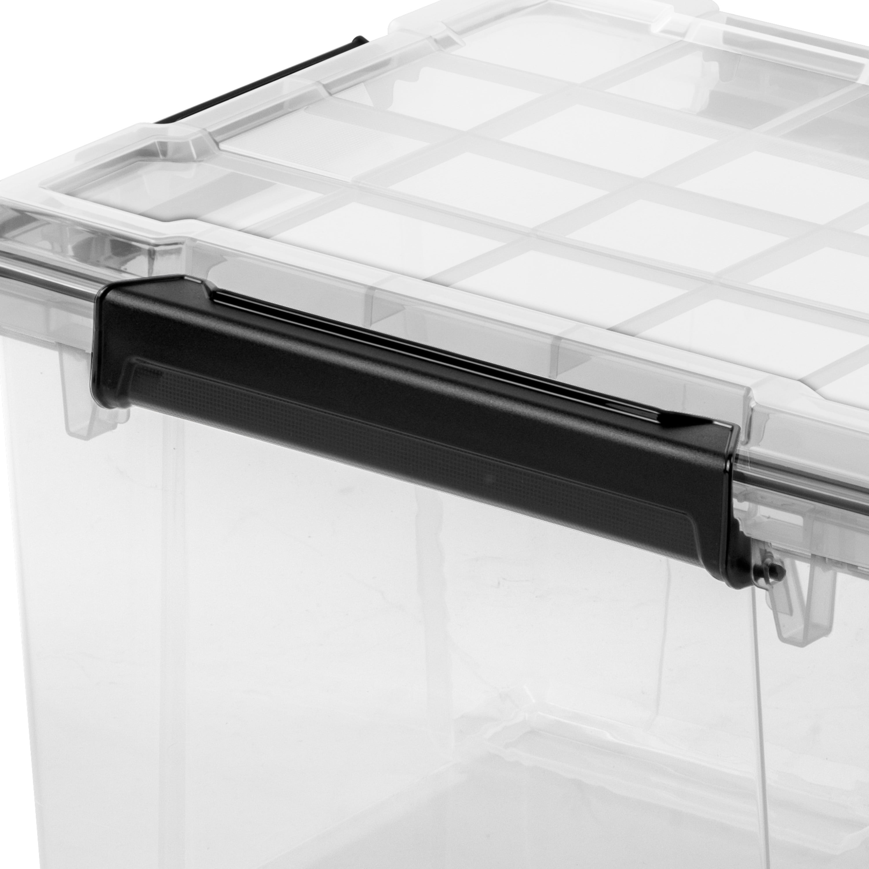 Boîte à joint d’étanchéité  32 L de Sterilite imperméable, bac de rangement en plastique transparent étanche avec couvercle et loquets durables, noir, 4 Pk