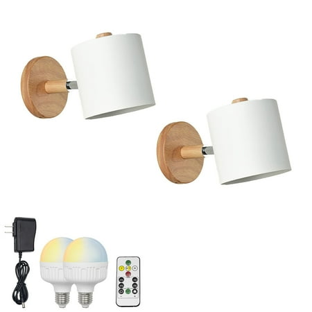 

FSLiving Color Changing and RGB Mode Wall Sconce Wireless Rechargeable Battery and Remote Dimming Adjusted Up and Down White Metal Wall Sconce Modern Style LED Light Fixture for Decor - 2 Lamps