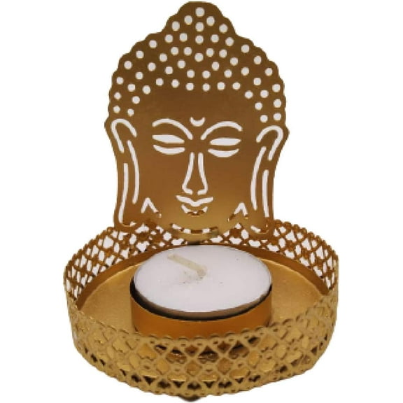 India Meets India Brass Tealight Candle Holder, Tea Light Holder with Tea Light Handicraft by Awarded Indian Artisan (Gautama Buddha, 1)