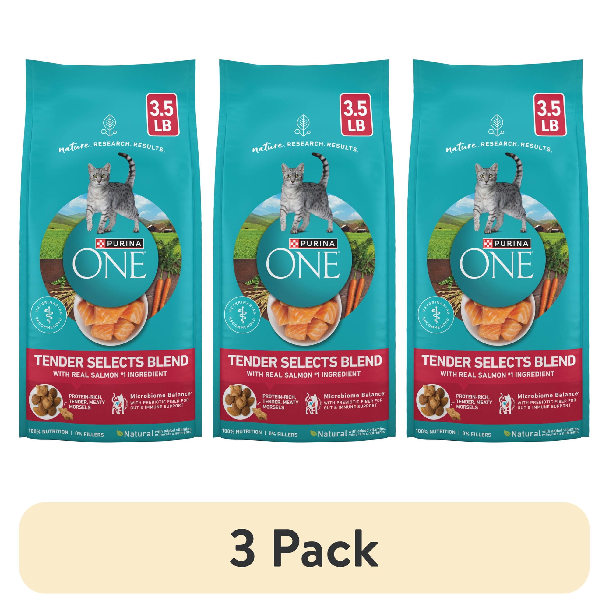 (3 pack) Purina ONE Tender Select Blends Dry Cat Food, Salmon, 3.5 lb Bag, 4 Pack
