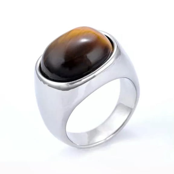 K-KED Antique Style Simple Men's Delicate Jewelry Stainless Steel Tiger Eye Stone Rings US 7-13-13