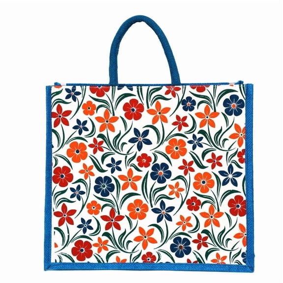 ATOTE Handcrafted Jute Bag with Zipper, 14x16 Inch, Reusable Lunch & Grocery Tote Bag, Eco-Friendly Printed Shopping Bag, Set of 1 Pcs