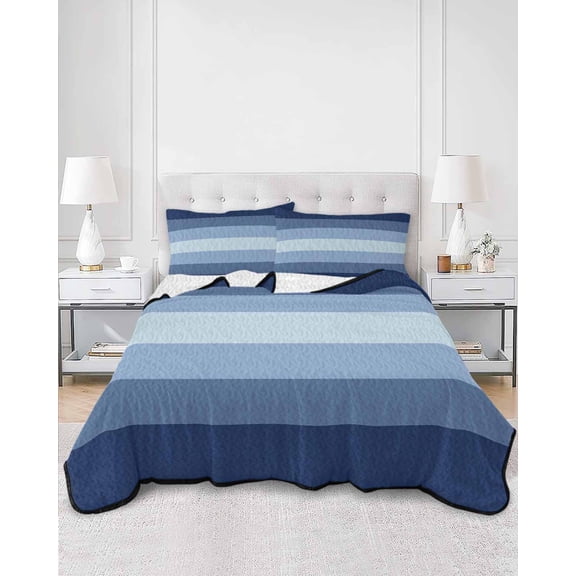 Quilts King Size, Navy Blue Ombre Soft Comforter Bedding Set for Bed, Gradient Navy Blue Woods Farmhouse Lightweight Quilted Bedspread with Pillow Cover(2 Pieces) for All Season, 96x106 Inch