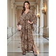 thumbnail image 4 of luopital Women Kaftan Dresses Plus Size V-Neck Batwing Sleeves Beach Cover Up Summer Floral Print Caftan Dress Brown Leopard Spots, 4 of 6