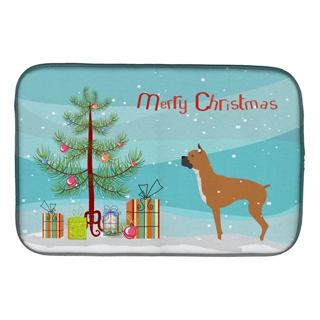 Carolines Treasures BB2971DDM Boxer Merry Christmas Tree Dish Drying Mat