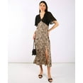 thumbnail image 3 of Animal Satin Mix Flutter Sleeve Midi Dress, 3 of 8