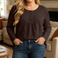 thumbnail image 3 of FAHUOMU Women's Plus Size Top Long Sleeve Button Up Crewneck Waffle Shirts Fall Fashion Lightweight Clothes, 3 of 7