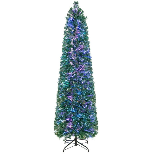 Costway 6 FT Pre-Lit Artificial Xmas Tree with Colorful Fiber Optics & 517 PVC Branch Tips