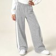 thumbnail image 6 of OGLCCG Fleece Sweatpants Girls Side Stripe Wide Leg Active Sweat Pants Elastic Waist Loose Fit Warm Athletic Trousers with Pockets(Gray,5-6 Years), 6 of 8