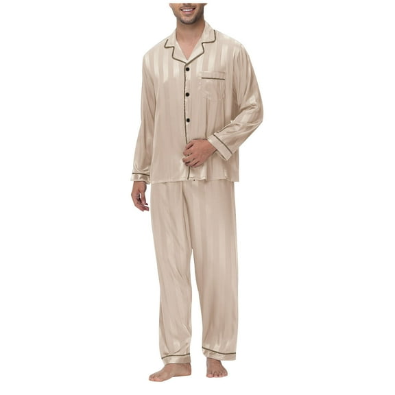 uublik Men's Pajama Sets Comfy Sleepwear Long Sleeve Pjs Set Soft 2 Piece Lounge Set Cozy Nightwear with Pockets, Rose Gold